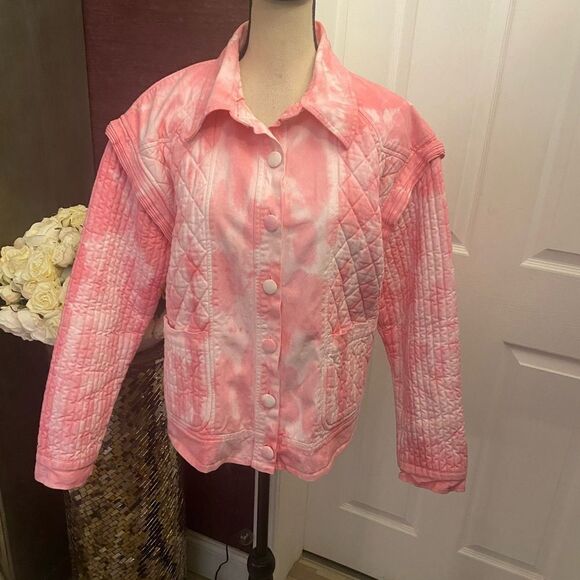 Love shack fancy tie dye guilted jean jacket, M - Picture 6 of 16